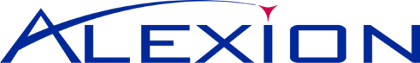 Alexion company logo with a stylized curved line arching over the uppercase letters and a red accent above the letter I.