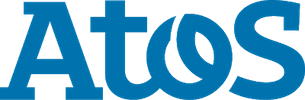 Atos company logo in blue text.