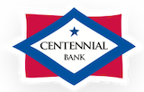 Centennial Bank logo with a blue diamond shape and red triangular accents.