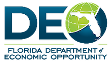 Logo of Florida Department of Economic Opportunity featuring the acronym DEO with a globe showing Florida.