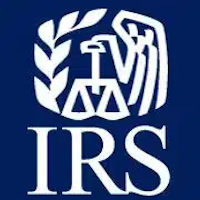 IRS logo featuring stylized eagle, scales of justice, and laurel branch above the letters IRS.