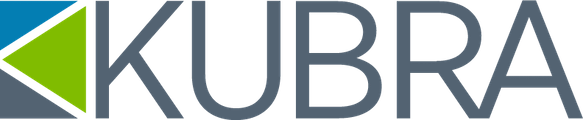KUBRA logo with a green and blue triangular graphic to the left of the text.