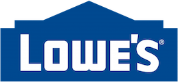 Lowe’s retail home improvement store logo featuring a white stylized house roof outline and the word ‘Lowe’s’ in bold white letters on a blue background.