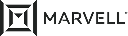 Marvell company logo with stylized triangular symbol and text.