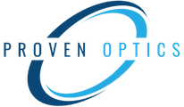 Proven Optics company logo with two interlocking curved lines forming an oval shape.