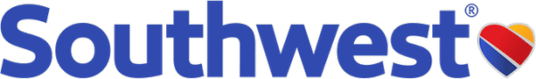 Southwest Airlines logo with blue text and a heart in red, yellow, and blue