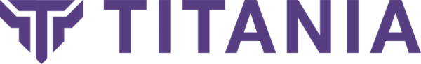Titania company logo with stylized T symbol in purple next to bold uppercase text TITANIA.