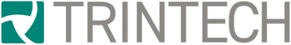 Trintech company logo with a stylized teal and white emblem to the left of the text.