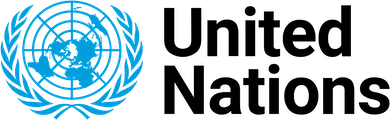 Blue United Nations emblem featuring a world map surrounded by olive branches.