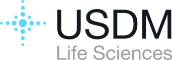 USDM Life Sciences logo featuring a blue geometric star-like symbol to the left of the company name.