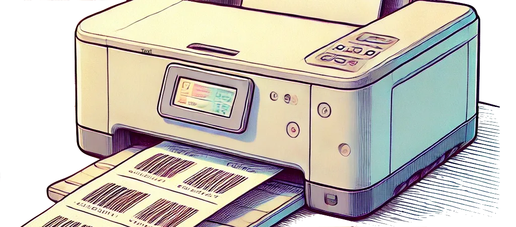 Printer printing sheets filled with barcodes.